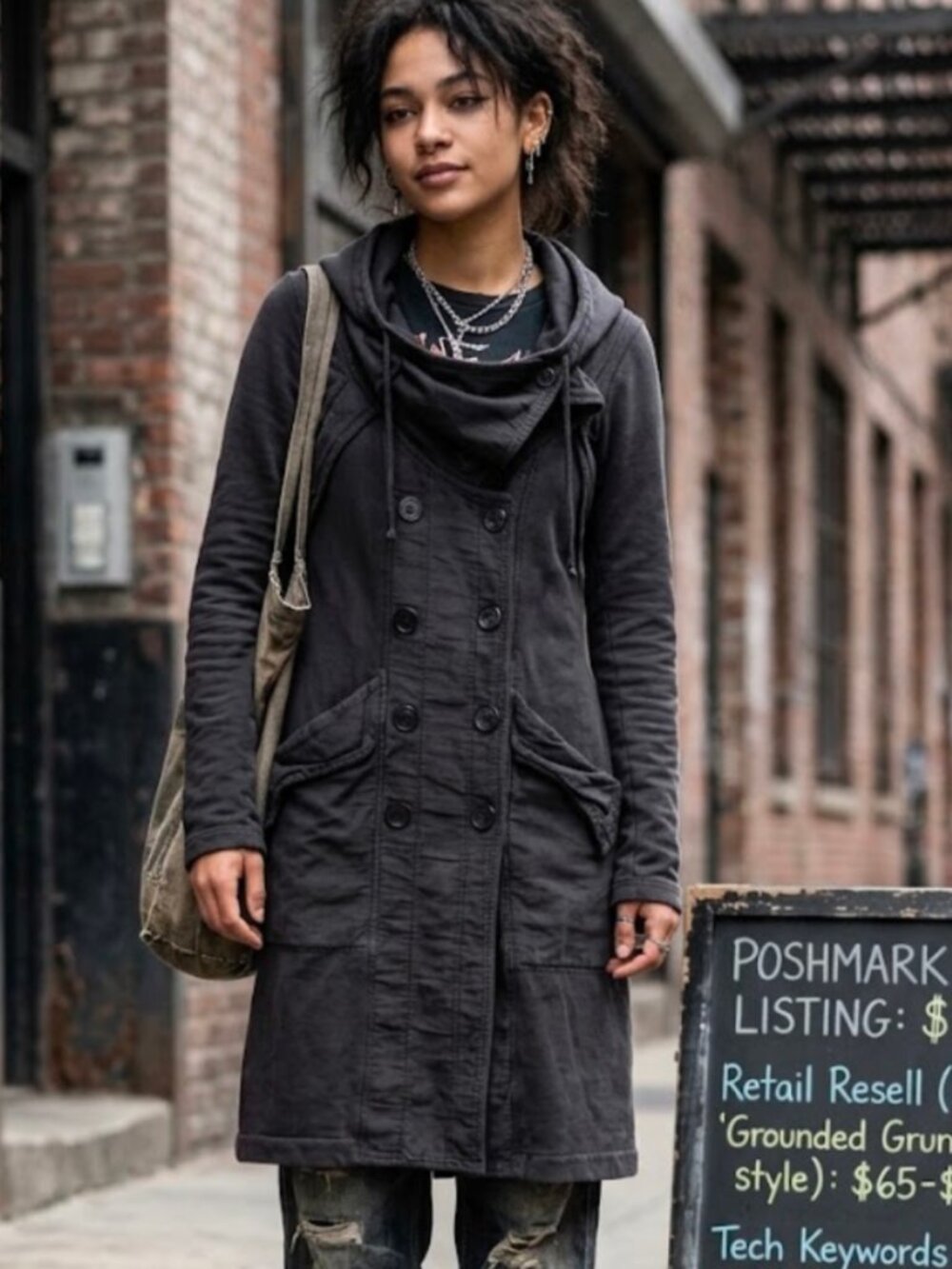 Prairie Underground Black Hooded Double-Breasted Trench Coat